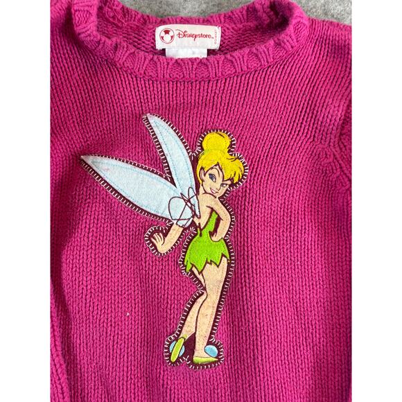 VINTAGE Disney Store Tinker Bell Sweater Girls Small Pink Knit Pullover Fairy - Picture 4 of 6